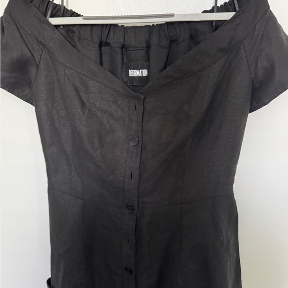 Size 4 Black Button Up Linen Reformation Dress - Picture 4 of 10